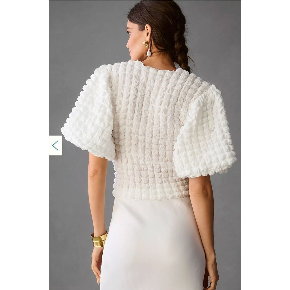 Eri + Ali Anthropologie Bubble Puff-Sleeve Top Textured Minimalist Sz S - Picture 7 of 14